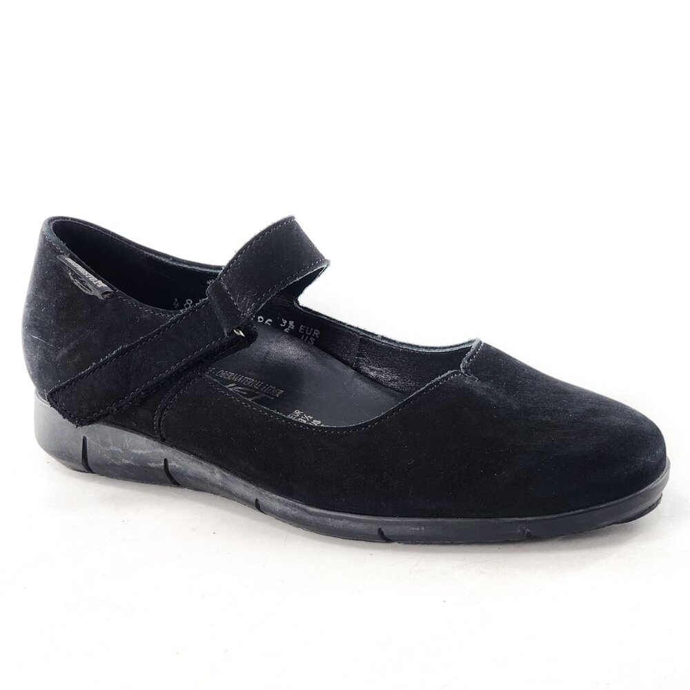 MEPHISTO Jenyfer Nubuck Leather Mary Jane Shoes Flats Hook & Loop Black